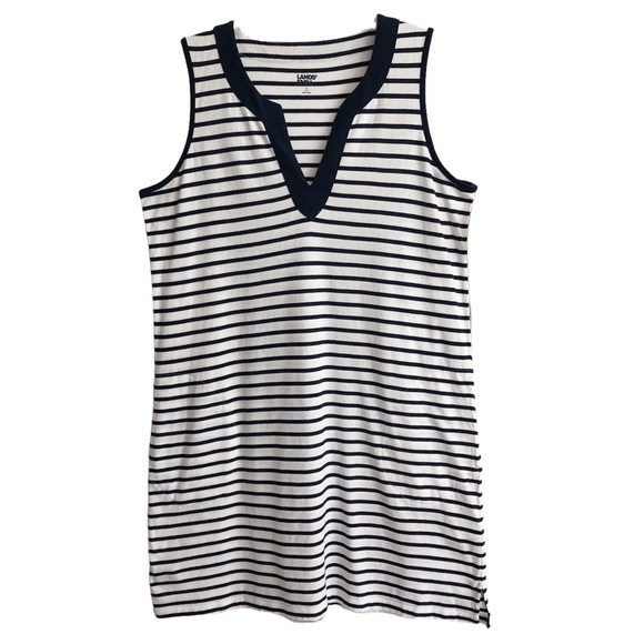 Lands' End Other - NEW Lands’ End Navy Stripe Cotton Jersey Sleeveless Swim Coverup L.